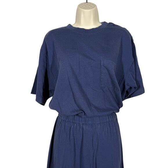 Eddie Bauer Y2K Heavy Knit Jersey Dress 2005 Midi Pocket Tee Navy Blue - L - Picture 2 of 10